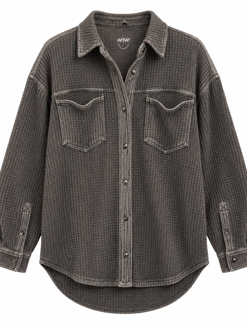 aerie Charcoal Gray Waffle Button-Down Shirt